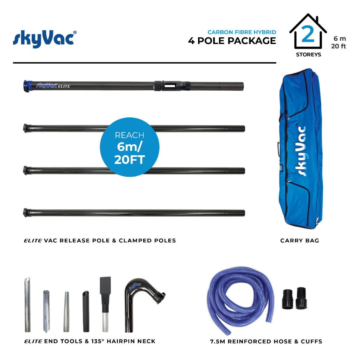 SkyVac® Hybrid Clamped Pole Set with Hose, Neck & End Tools