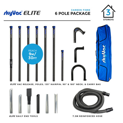 SkyVac® Elite Carbon Fiber Poles with Hose, Neck & End Tools